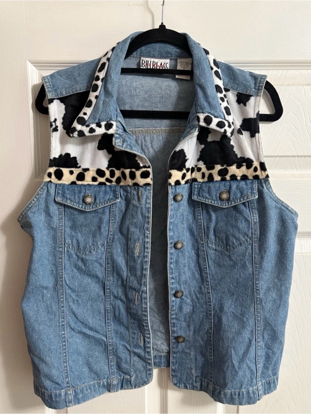 Bill Blass vintage denim jean vest sleeveless animal print VTG women's M